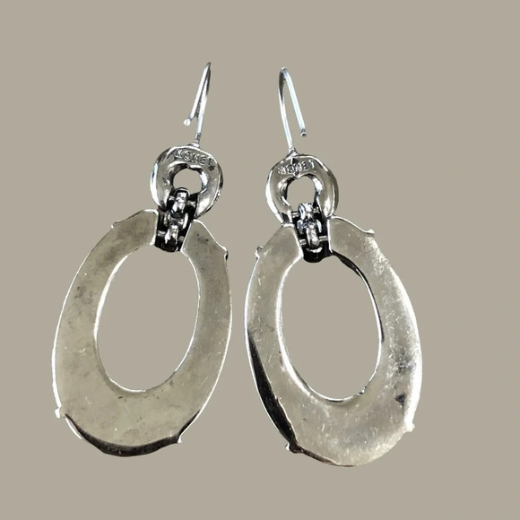 Monet Black Faceted Oval Drop Dangly Earrings Crystal Accents Wires Vintage - Picture 3 of 4